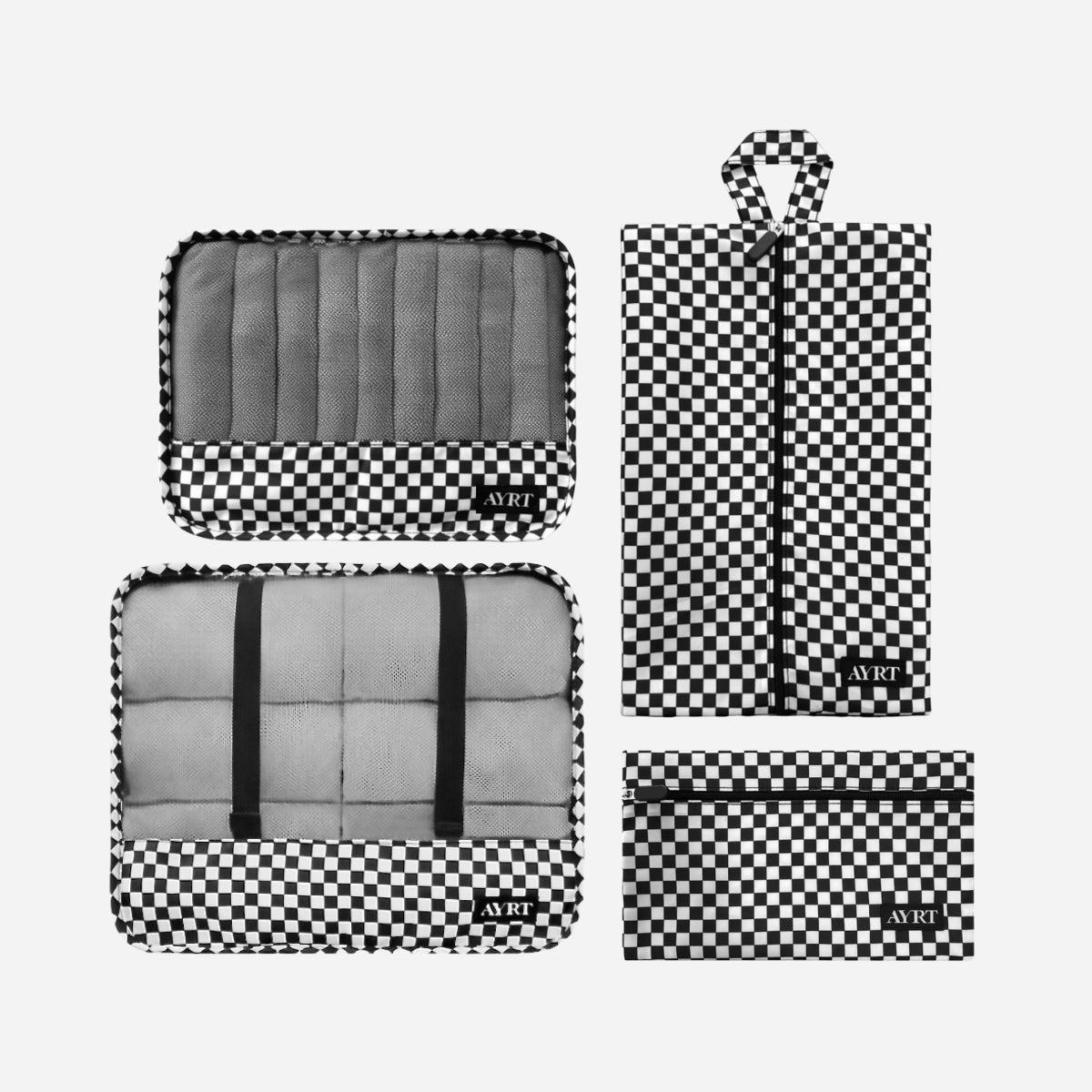 Carry-on essentials 4-piece set in checkerboard pattern