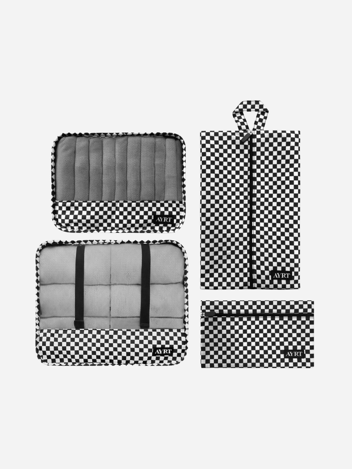 Carry-on essentials 4-piece set in checkerboard pattern