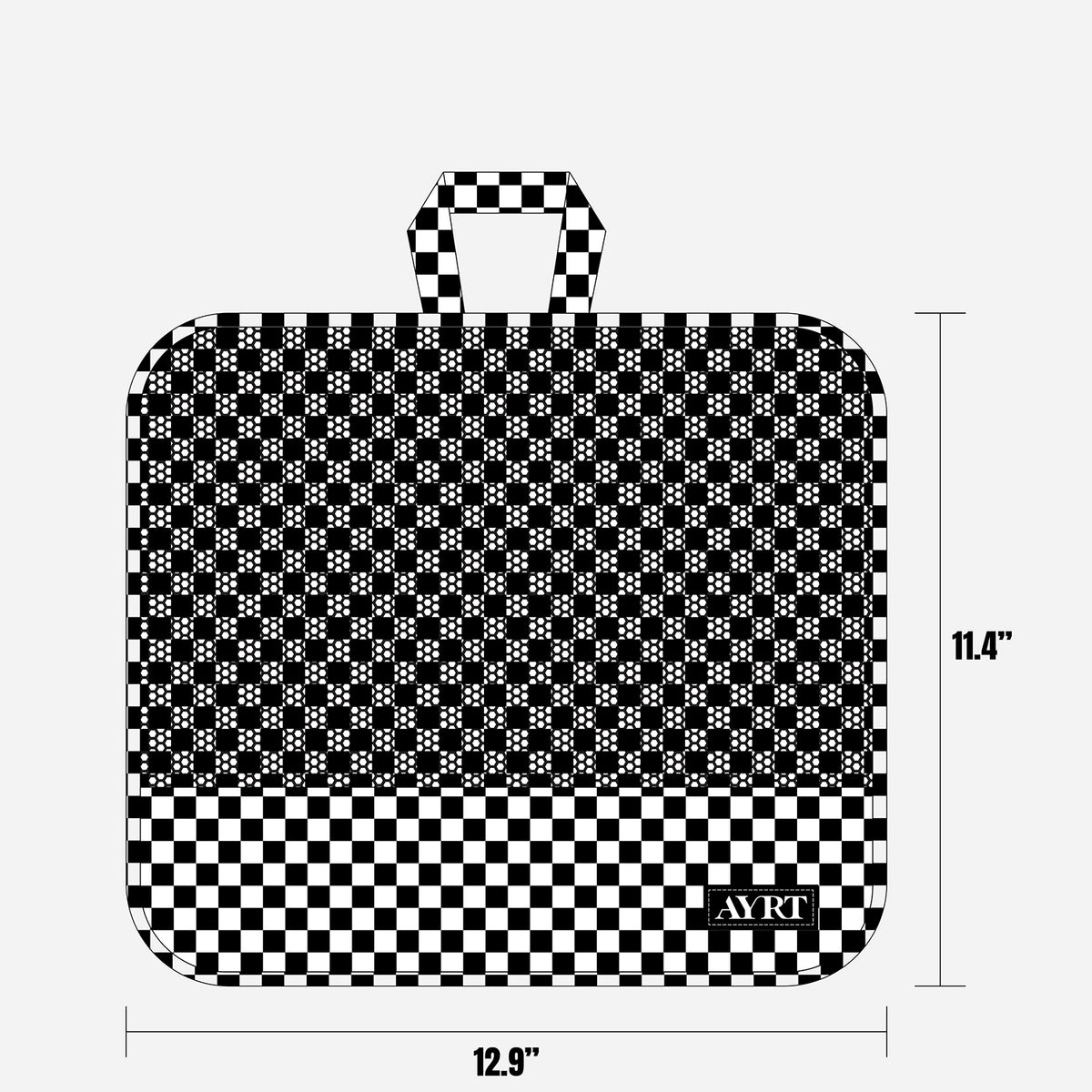 Medium travel packing cube in checkerboard pattern dimensions