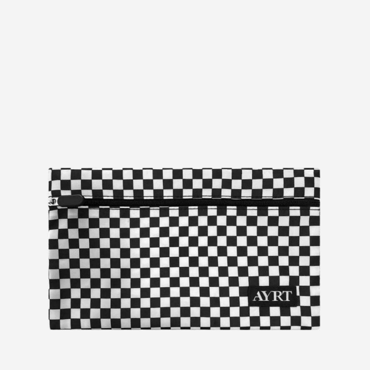 Small slim travel pouch in checkerboard pattern