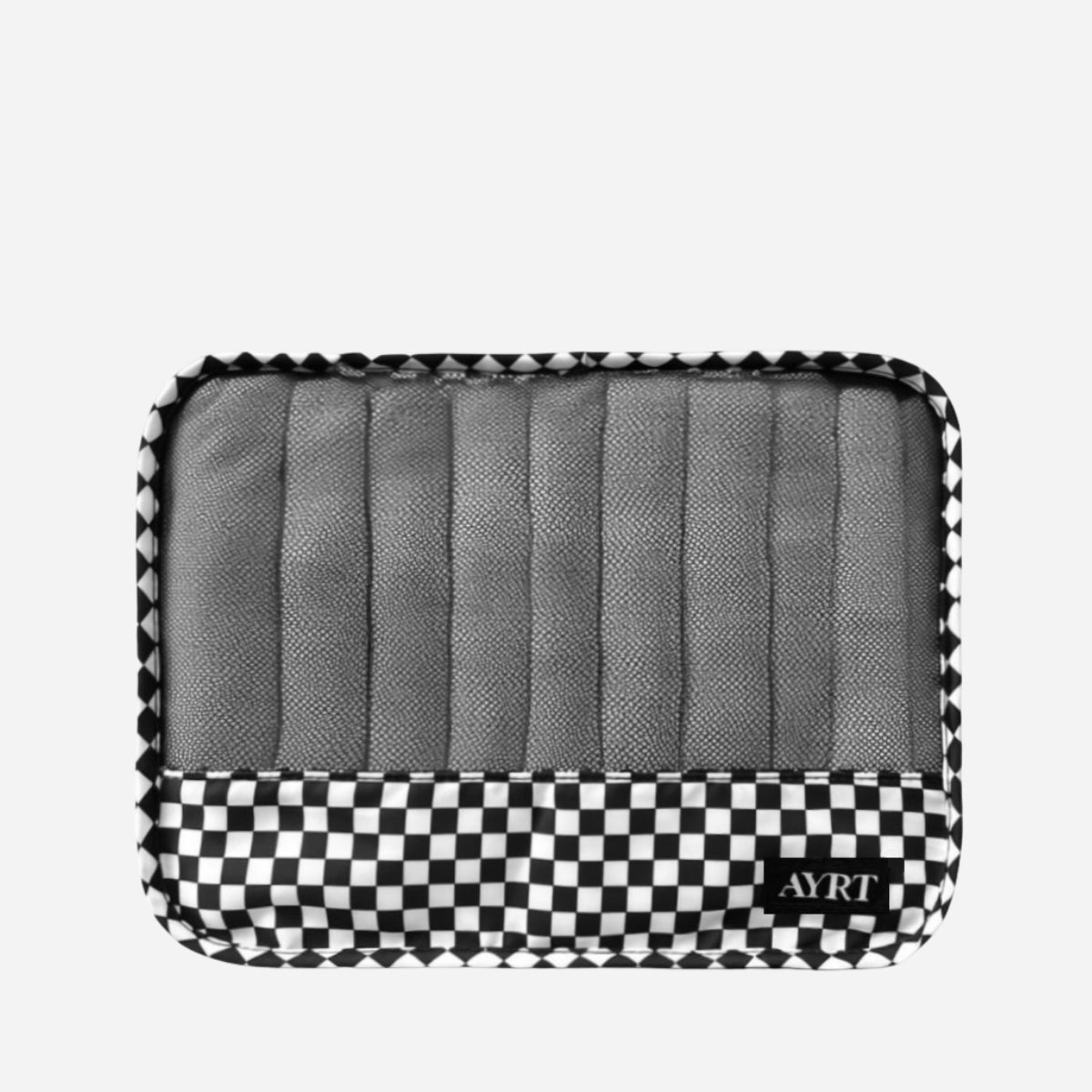 Small travel packing cube in checkerboard pattern