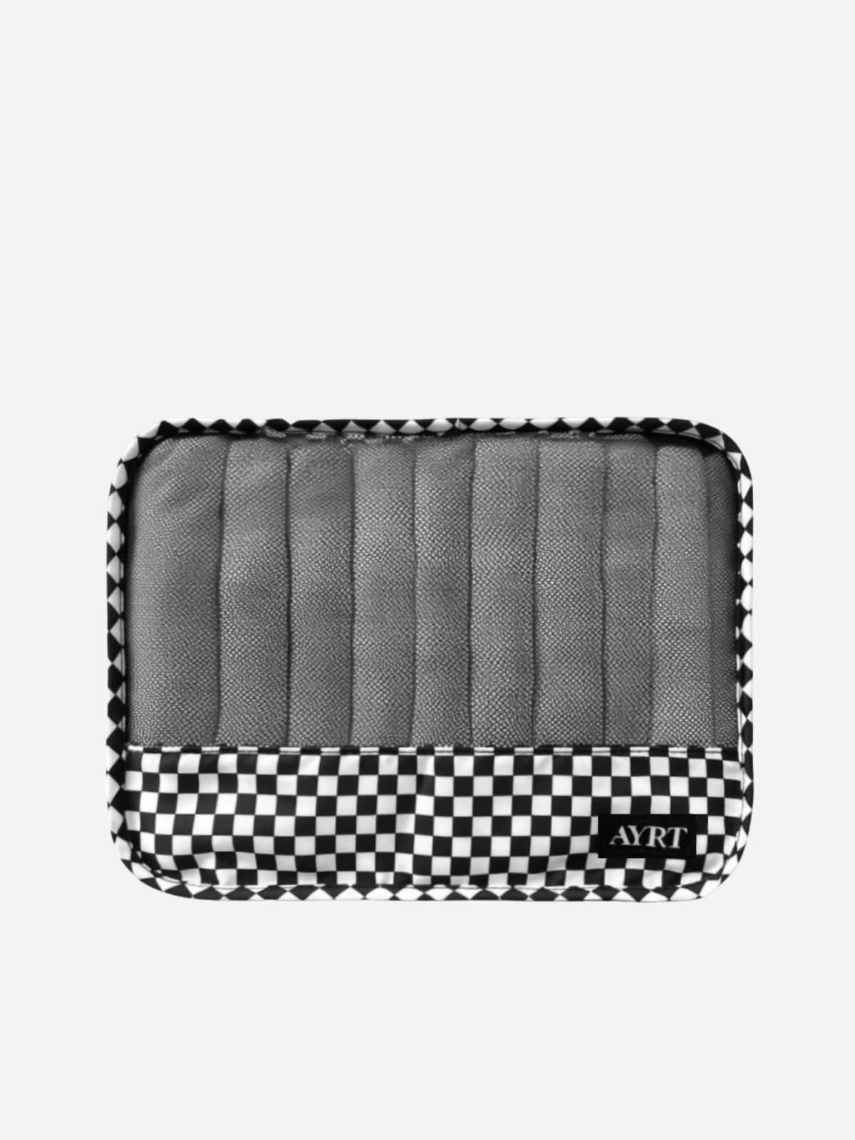 Small travel packing cube in checkerboard pattern