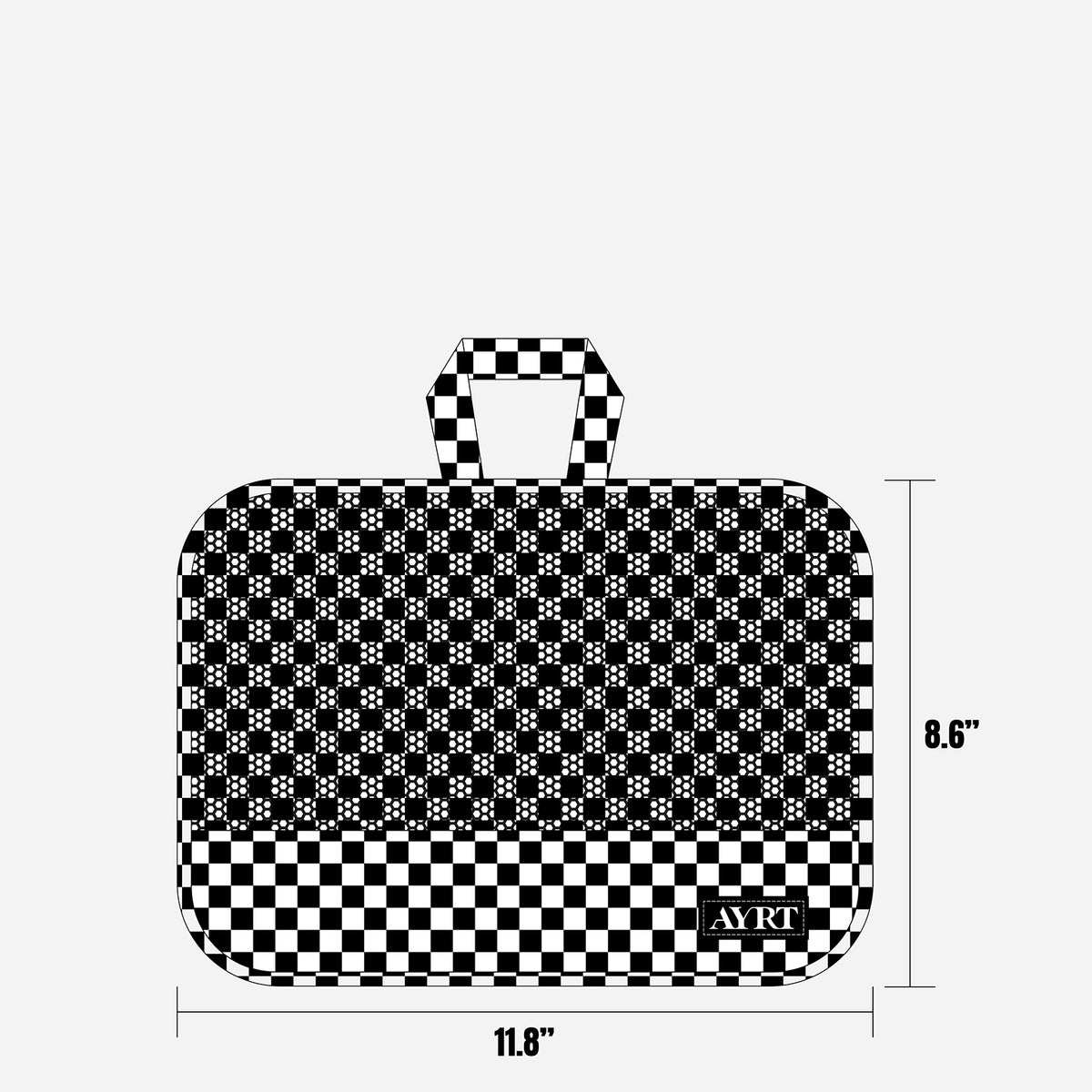 Small travel packing cube in checkerboard pattern dimensions
