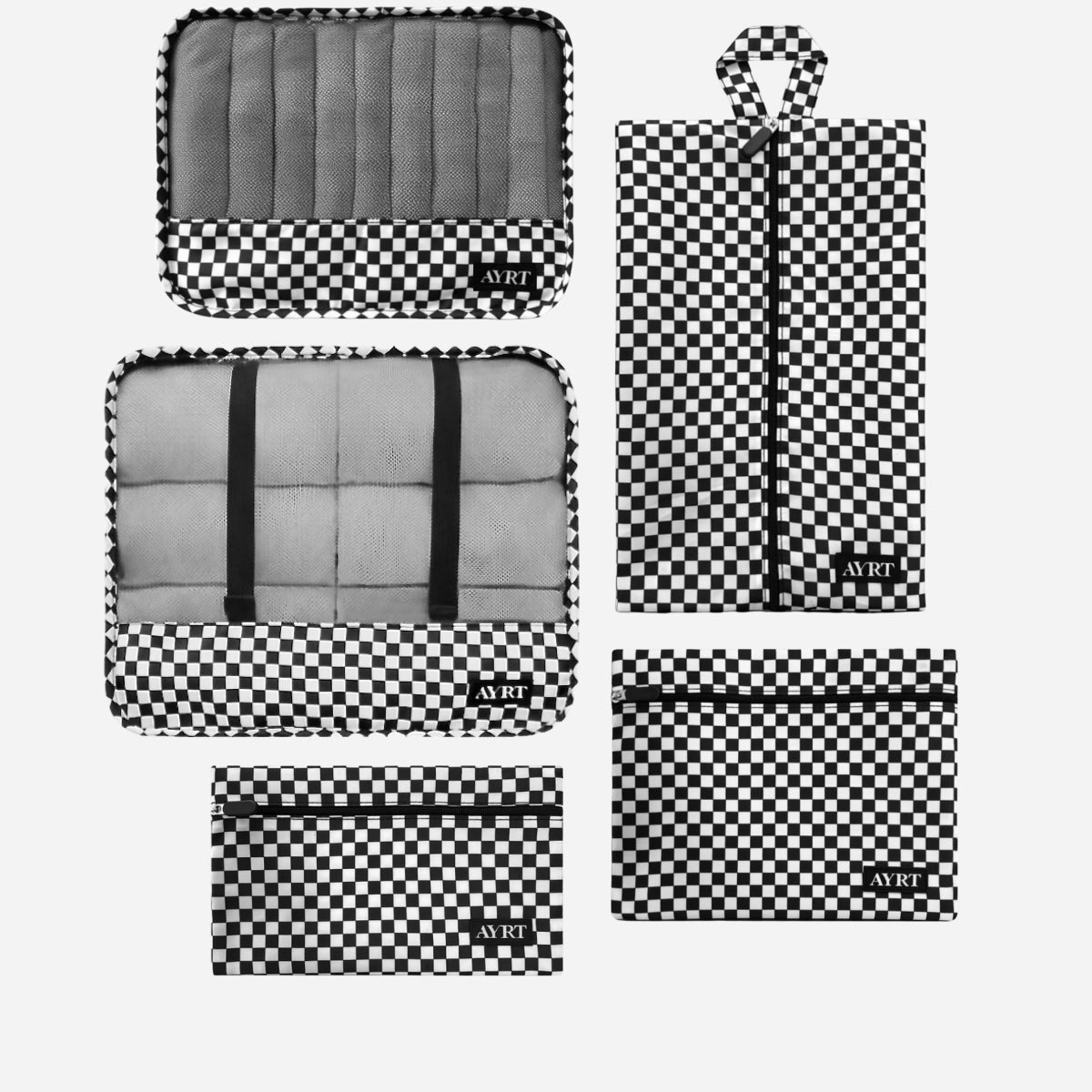 Traveler’s favorite 5-piece travel set in checkerboard pattern