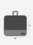 Medium travel packing cube in checkerboard pattern dimensions