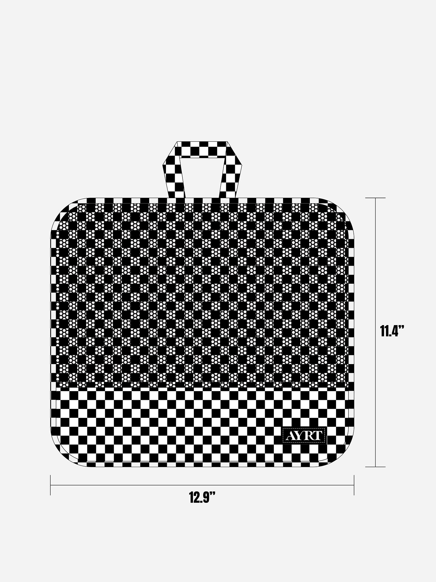 Medium travel packing cube in checkerboard pattern dimensions