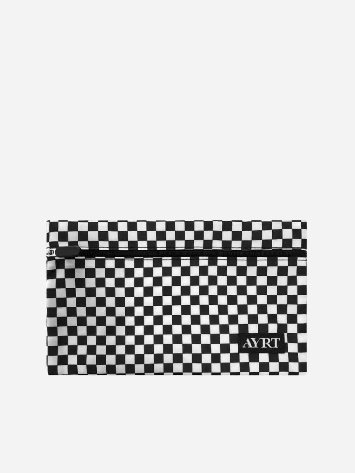 Small slim travel pouch in checkerboard pattern