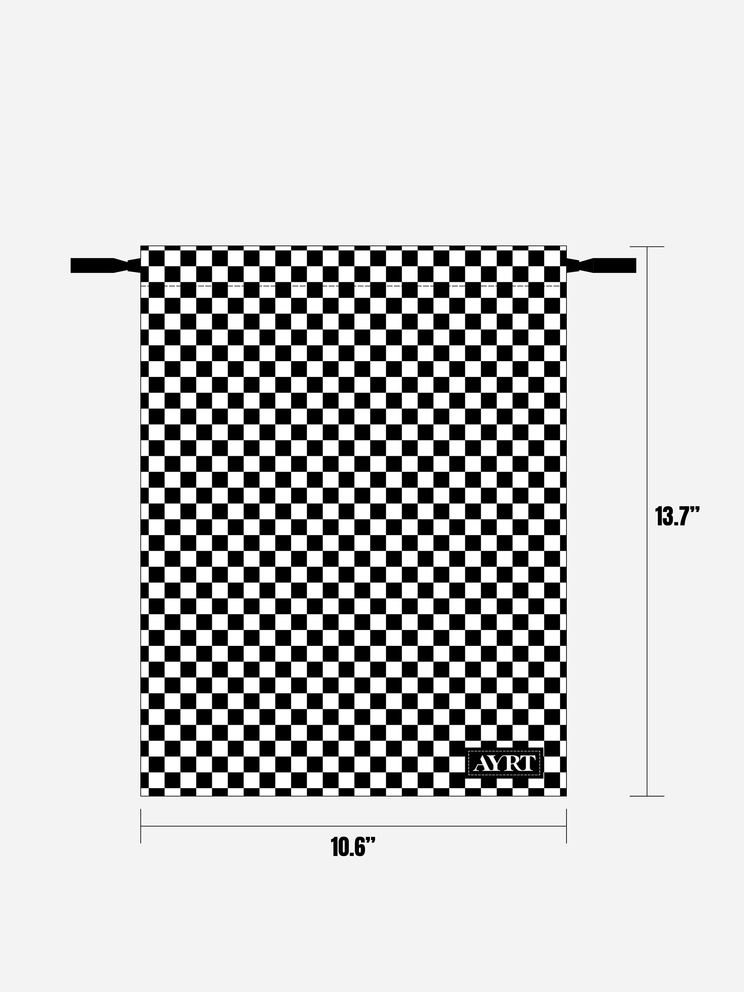 Travel drawstring bag in checkerboard pattern dimensions