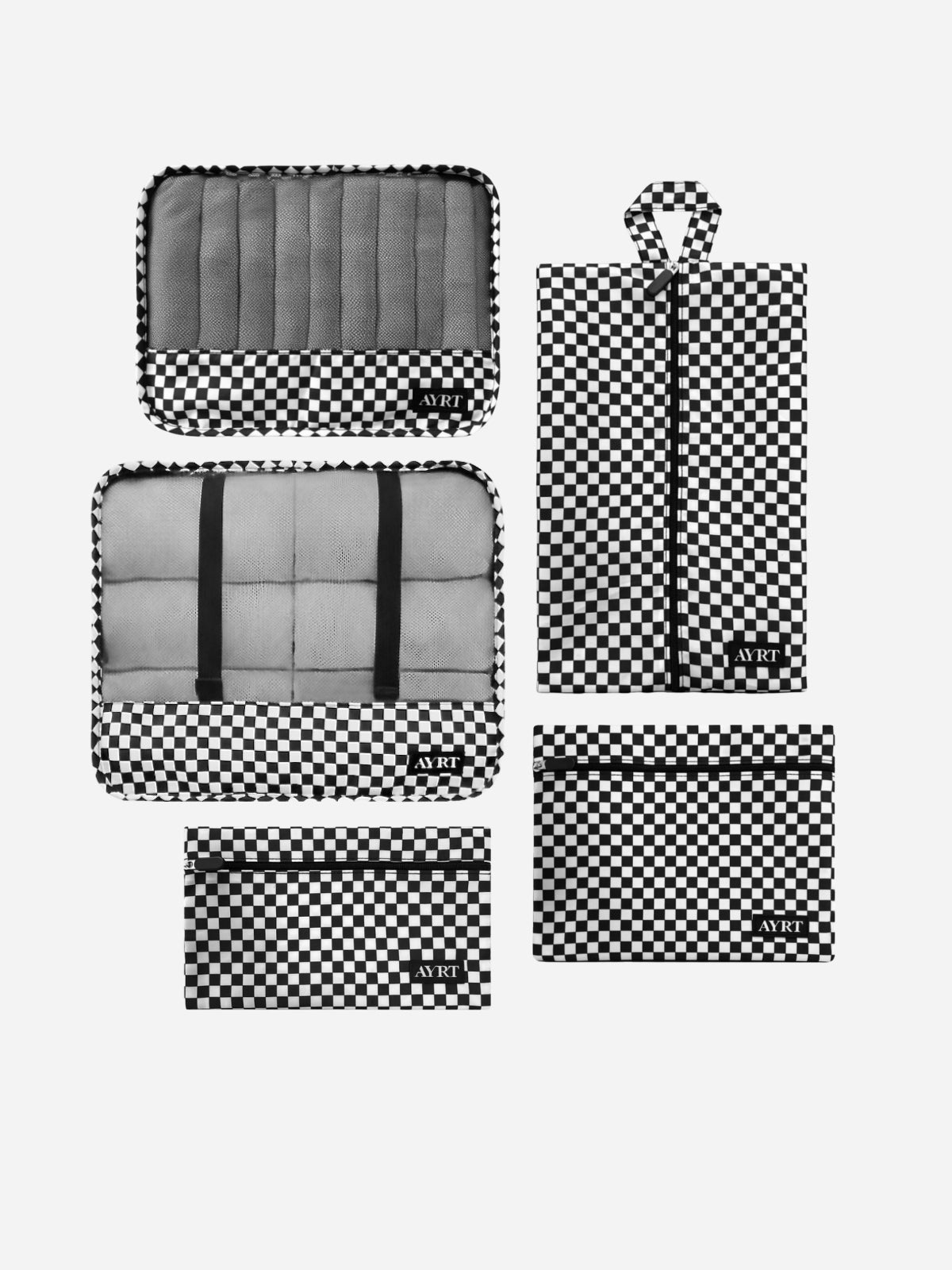 Traveler’s favorite 5-piece travel set in checkerboard pattern