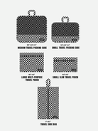 Traveler’s favorite 5-piece travel set in checkerboard pattern dimensions